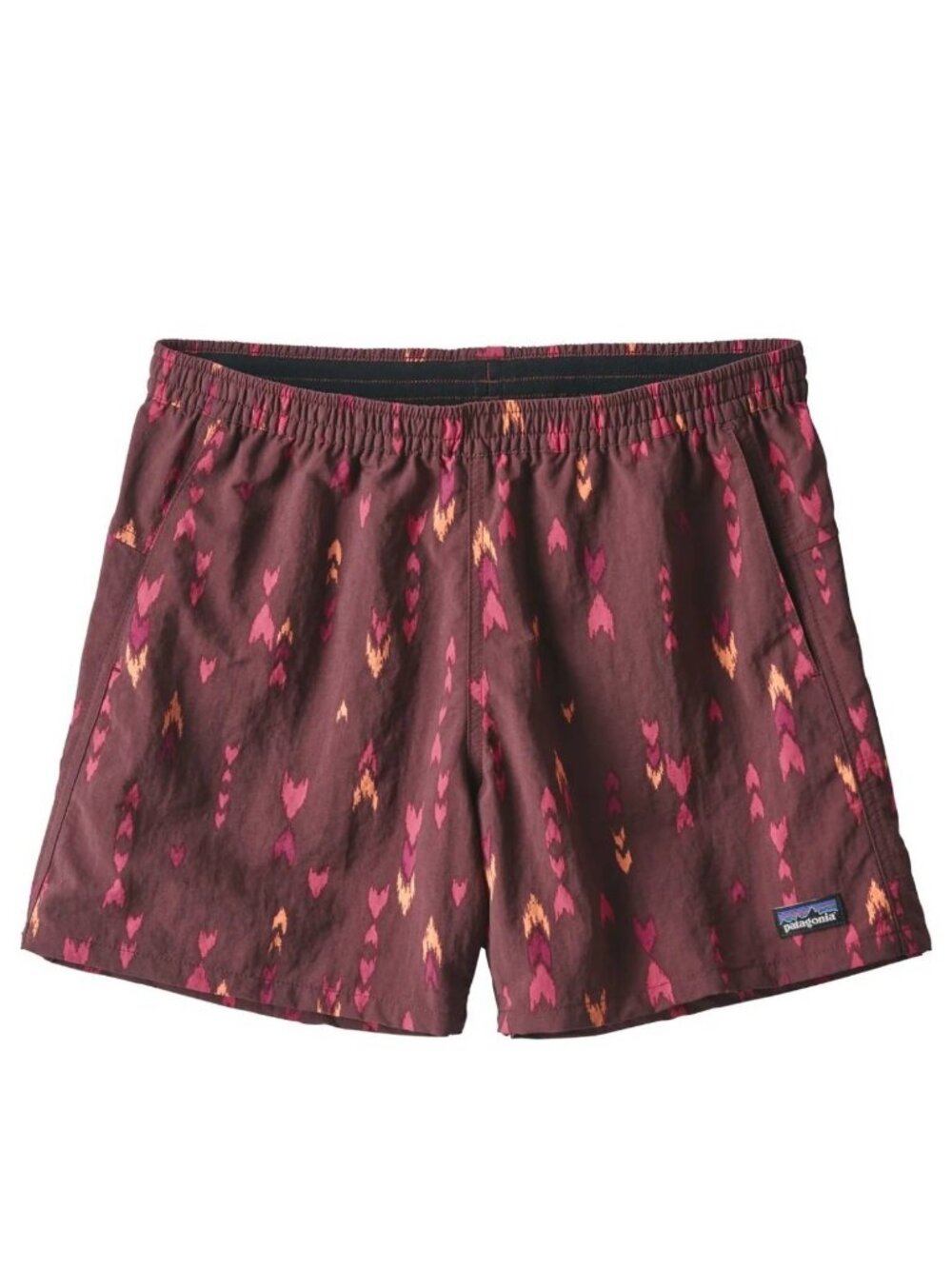 Patagonia Baggies, Burgundy "Wish Tails" ikat arrow print, Size Small